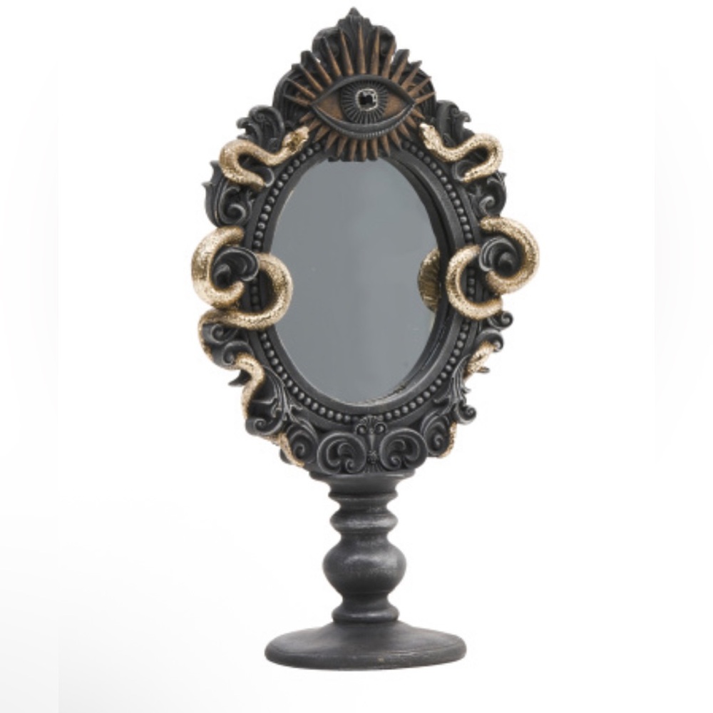 Christian Siriano black  and Gold Ornate Mirror with Snake Design